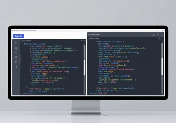Online HTML editor showing beautified, readable code.