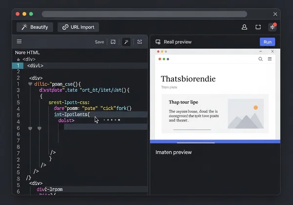 Онлайн-редактор HTML с предпросмотром в реальном времени и кнопкой форматирования кода