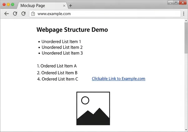 Пример веб-страницы со списками, ссылками и изображением в HTML