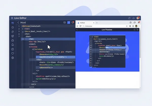 Online HTML editor showing code with live preview
