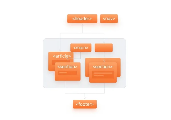 Blocks illustrating semantic HTML5 document structure