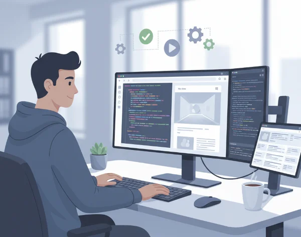 Developer using an integrated HTML development tool